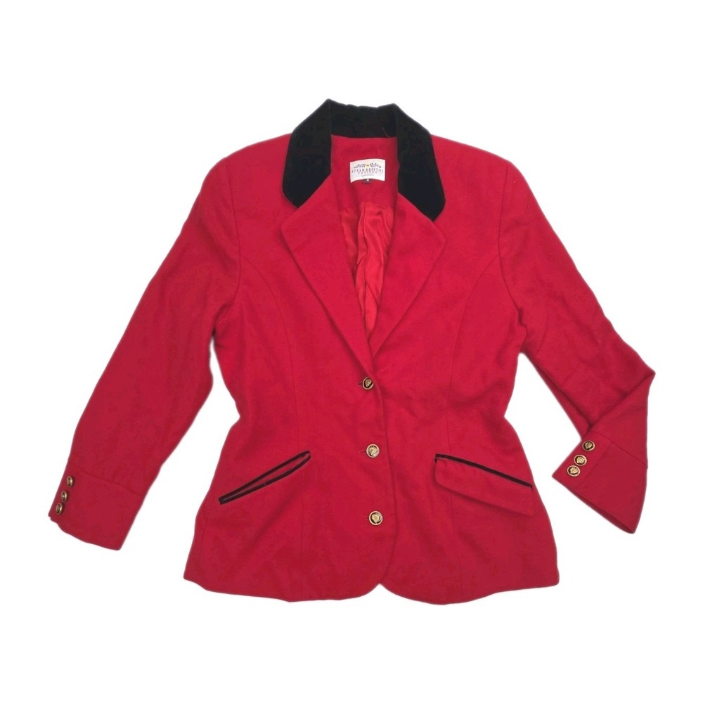 Vtg 1980s Equestrian Riding Blazer Red Wool Velvet Lapels Size 6 Susan Bristol